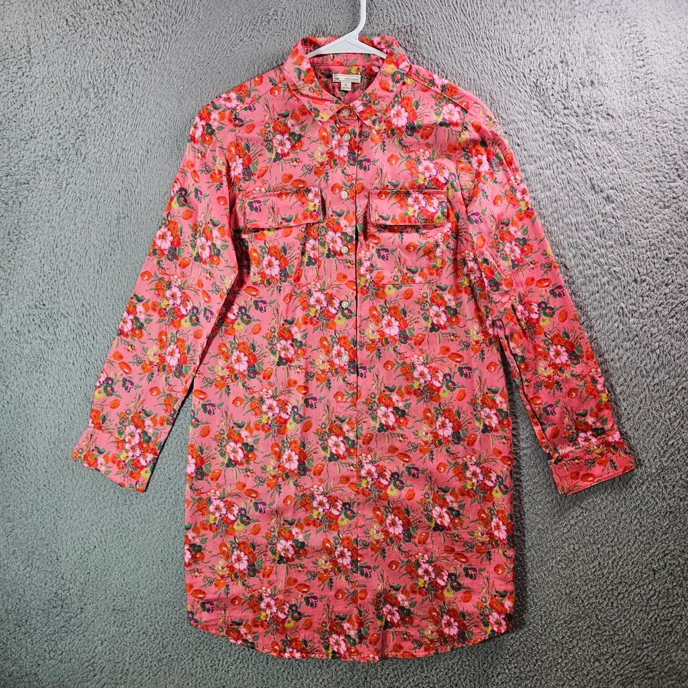 Gap Shirt Dress XS 1/2 Button Long Sleeve Floral Print Colorful Red Pink Tone